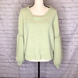 Neely Green Chenille Oversized Crop Pullover Bell Sleeve Sweater XS